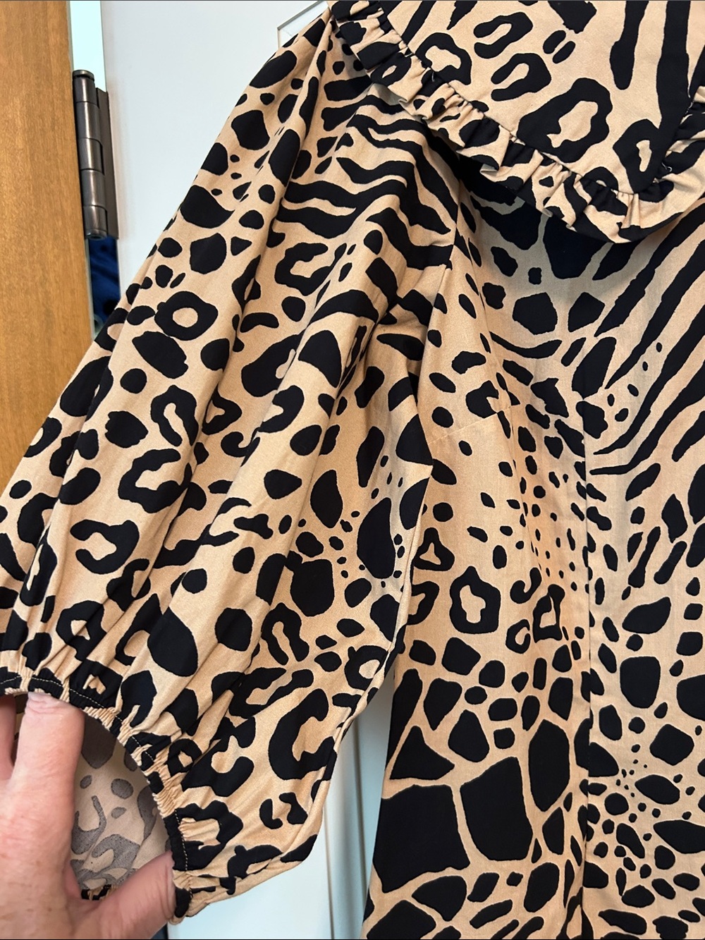 Mango Leopard Print Ruffle Neck Dress in Tan and Black - Picture 5 of 9